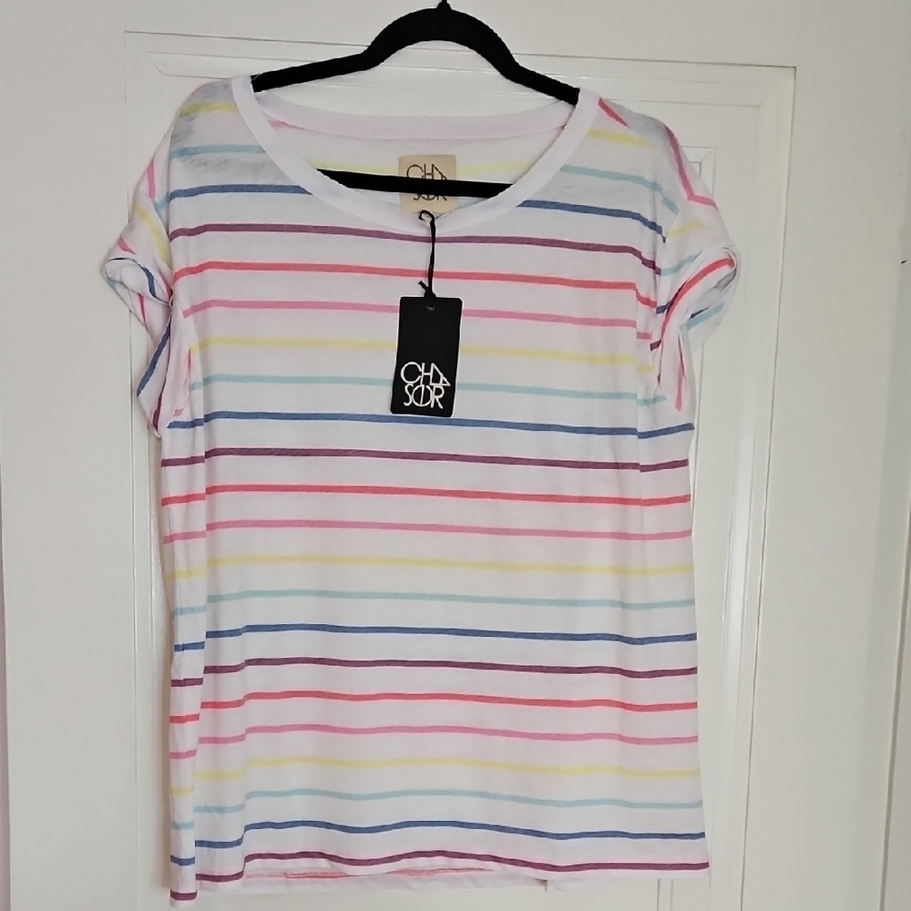 Colorful Short Sleeve Striped T-Shirt, Vintage-style, XL, New With Tags